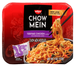 Nissin Foods Chow Mein Instant Noodles, Teriyaki Chicken Flavor, 4.0 oz Tray, Shelf-Stable