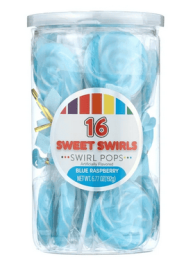 Hilco Sweet Swirls Blue Raspberry Flavored Lollipops, 16 Count Tub