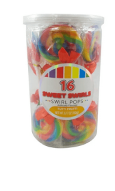 Hilco Sweet Swirls, Tutti Fruitt Swirl Lollipops, 16 Count, Tub Allergens Not Contained