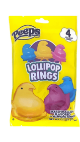 Flix Candy Easter Peeps Lollipop Rings, 4 Count, Marshmallow, Party Favors, 1.41oz