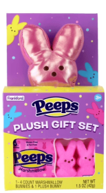 Frankford Peeps Easter Bunny Plush Pink Metallic Gift Set with Marshmallow Bunnies 1.5oz