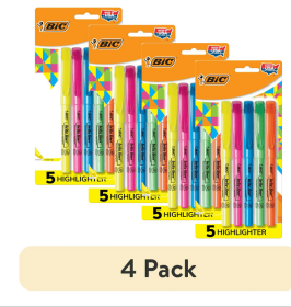 (4 pack) BIC Brite Liner Highlighters, Chisel Tip, Assorted Colors, 5 Count Highlighters