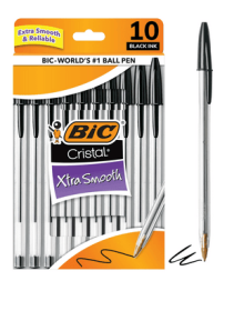 BIC Cristal Xtra Smooth Black Ballpoint Pens, Medium Point (1.0mm), 10-Count Pack